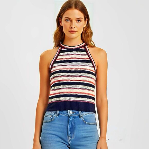 Gap Sweater Tank Top Sz Small Striped Nautical Sleeveless Beach Bohemian Retro - Picture 1 of 13